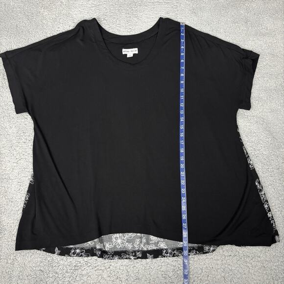 AVA VIV Top Black Tunic T-Shirt Short Sleeve Blouse Floral Print Back Detail - Picture 8 of 13